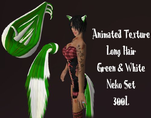 Fubar Animated Green & White Long Hair Neko Set