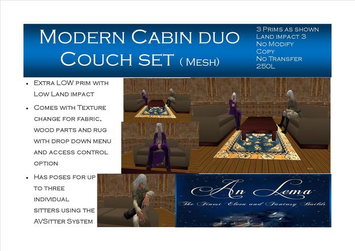 modern cabin duo couch set