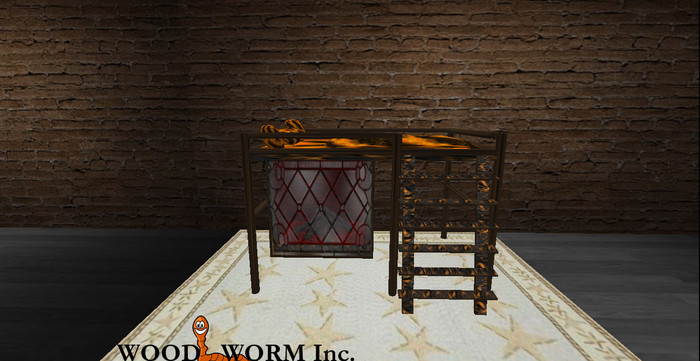 Loft bed in volcanic design with a chimney