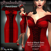C&F Vintage OTS Pencil Dress - Red / Black Dots