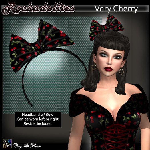 C&F Rockadollies Headband / Hair Bow - Cherries