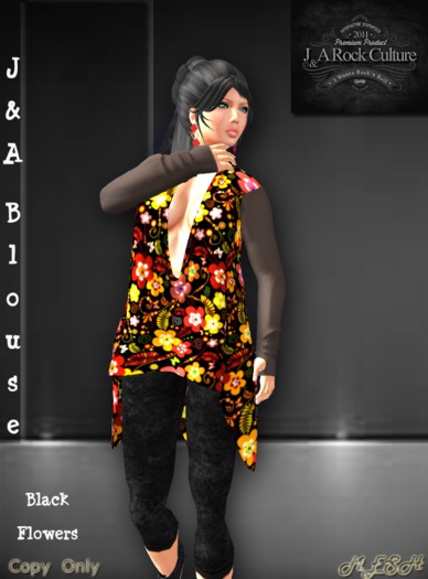 J&A Blouse Black Flowers T
