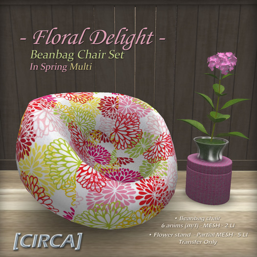 [C.] Pkg - "Floral Delight" - Beanbag Chair Set - Neutrals