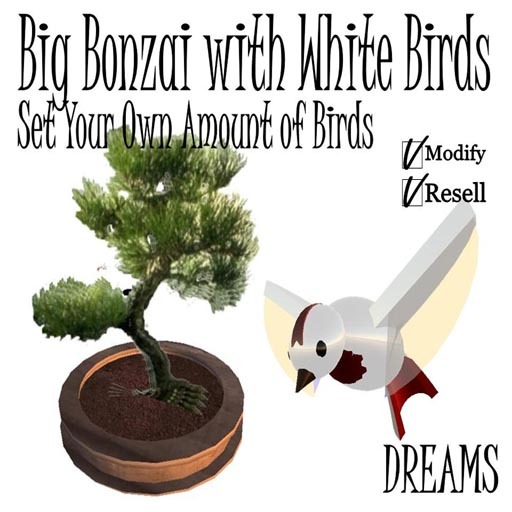 Animals - BIG BONZAI PLANTER WITH WHITE BIRDS 