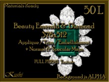 Beauty Emerald & Diamond 376x512 Applique / Jewel/Embellishment/Trim with Alpha Full Perms Materials Ready