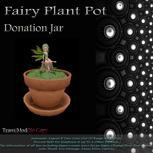 Second Life Marketplace Fairy Plant Pot Donation Jar (Trans)
