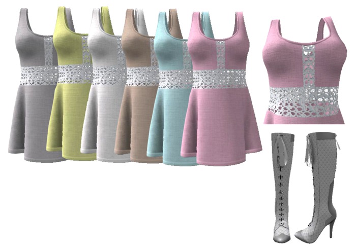 CROCHET PASTEL DRESSES&BOOTS- OUTFIT - HUD 6 COLOR