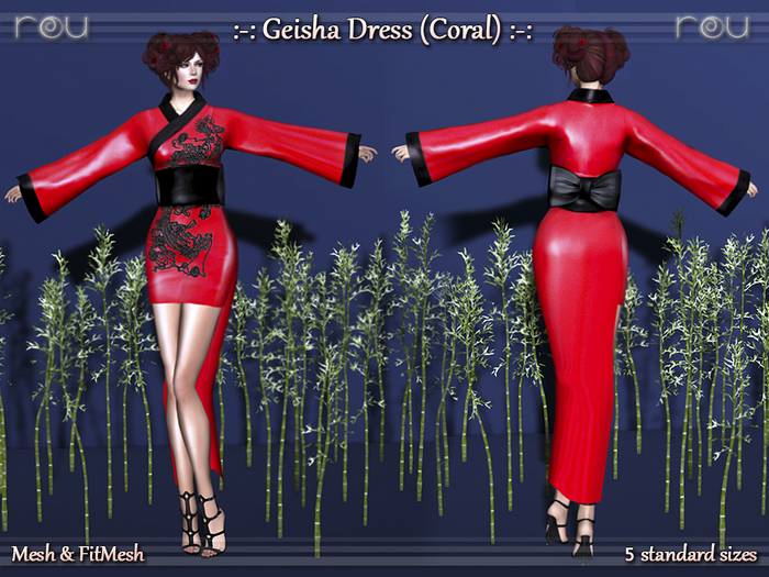:-: rou :-: Geisha Dress Coral I<3 MH Box :-:  {WEAR & TOUCH}M