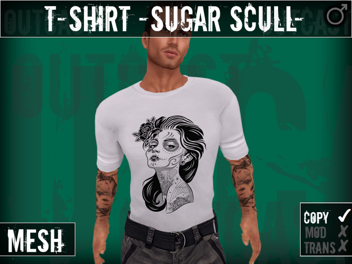 **OC** MESH Male T-Shirt SugarScullLady -White-