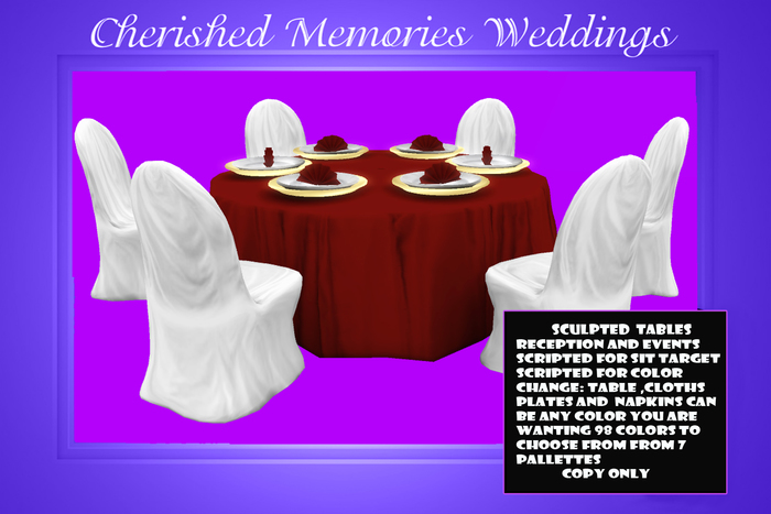 Sculpted Reception or Event Table~Copy and Color Change Scripted