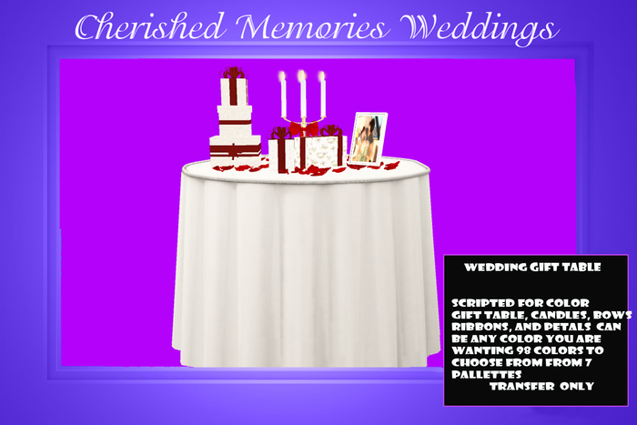 Wedding Gift Table~Scripted to Change Colors