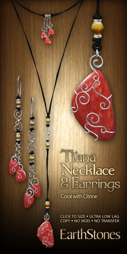 EarthStones Ti'ana Necklace & Earring Set - Coral (BOX)