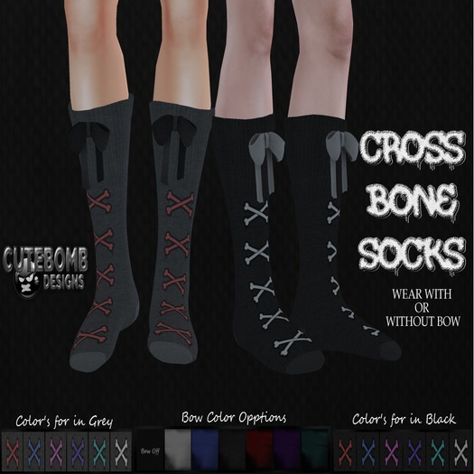 CuteBomb Cross Bone Socks w/Huds (BLACK)*WEAR*