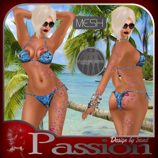 Sand Bikini"ana luisa"Top and Bottom blue flower