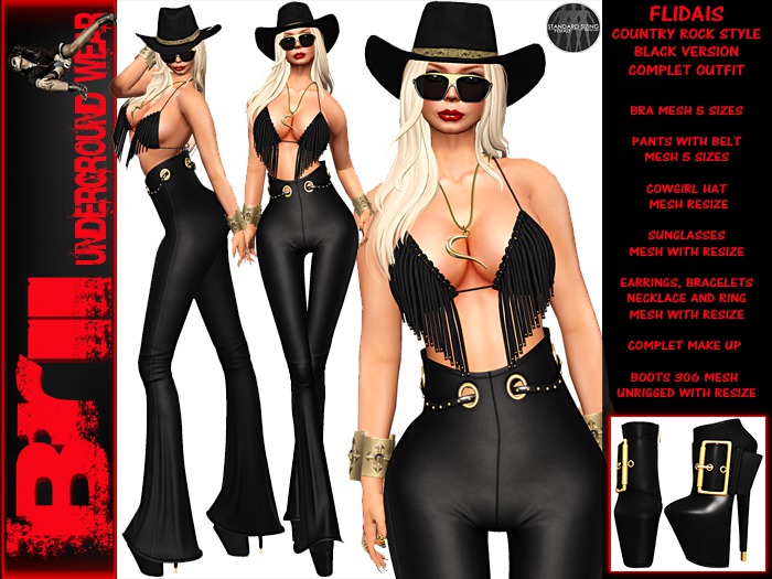 **FLIDAIS BLACK VERSION ROCK COUNTRY STYLE COMPLET OUTFIT*