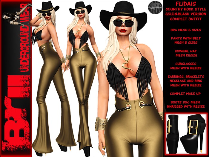 **FLIDAIS GOLD&BLACK VERSION ROCK COUNTRY STYLE COMPLET OUTFIT*