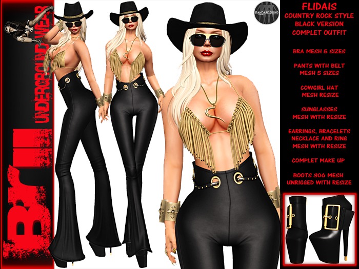 **FLIDAIS BLACK&GOLD VERSION ROCK COUNTRY STYLE COMPLET OUTFIT*