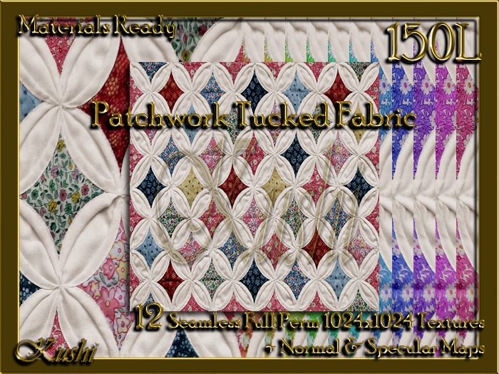 Patchwork Tucked Fabric Seamless Textures Materials Ready Full Perms 1024x1024