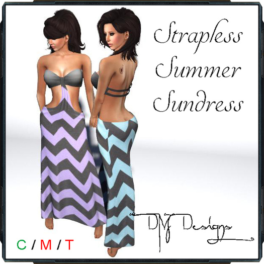 .::DM::. Strapless Summer Sundress - DK GREY LT BLUE CHEVRON