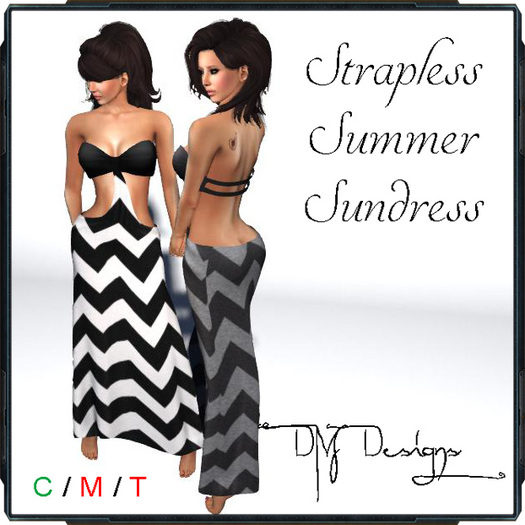 .::DM::. Strapless Summer Sundress - DK BROWN TAN CHEVRON