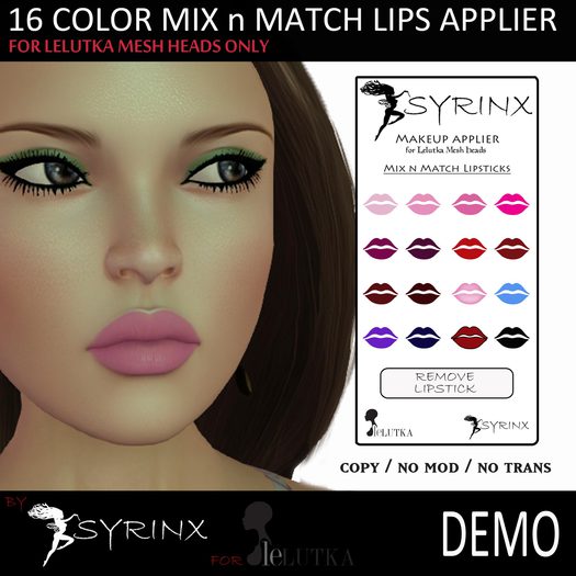 SYRINX- (DEMO)-HUD -Mix-n-Match Lipsticks Applier (for Lelutka)