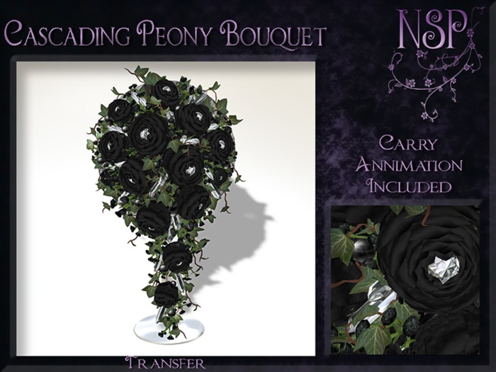 NSP Cascading Jeweled Peony  Bouquet (Black)