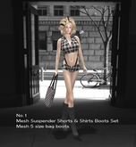 L024-1 Mesh Suspender Shorts & Shirts ,Boots Set