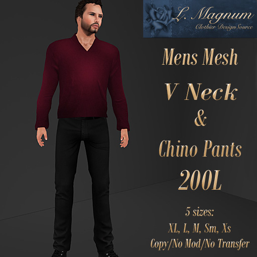 L.Magnums Mens Mesh V Neck Raspberry & Black Chinos