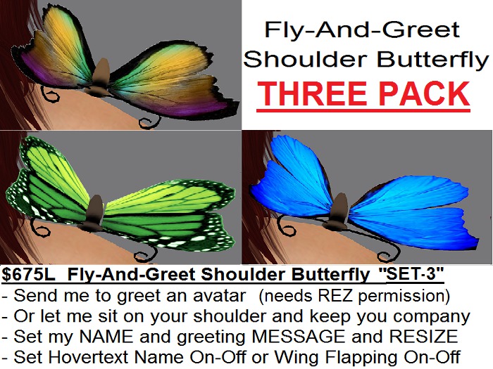 Fly-And-Greet Pet Butterfly "Three-Pack-3"