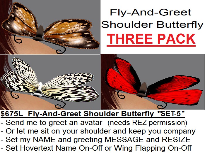 Fly-And-Greet Pet Butterfly "Three-Pack-5"