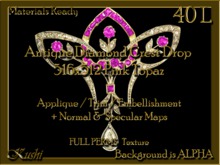 Antique Diamond Crest Drop 516x512 Pink Topaz Applique / Embellishment / Trim with Alpha Full Perms Materials Ready