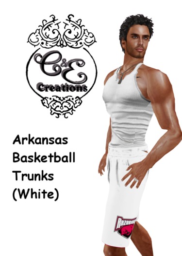 C&E Creations - Arkansas Razorback Basketball Trunks White