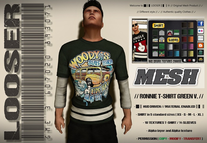 *2015 EDT.* █║▌LOOSER ║▌║® // Ronnie Double Shirt MILITARY AND GREEN EDT. // MATERIAL ENABLED // HUD MESH