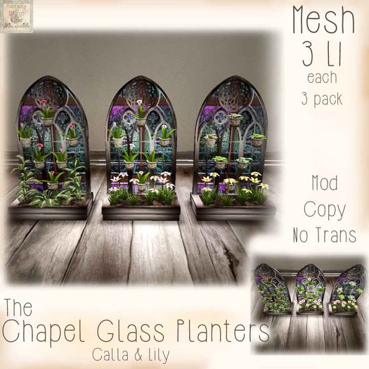 ~ASW~The Chapel Glass Planters- Calla&Lily
