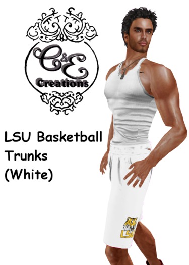C&E Creations - LSU Basketball Trunks White