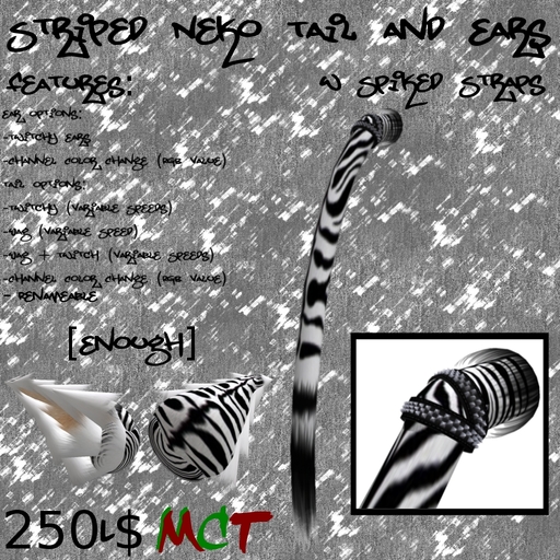 [Enough]Striped Neko Tail and Ears w Spiked Straps