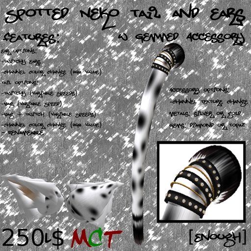 [Enough]Spotted Neko Tail and Ears w Gemmed Accessory