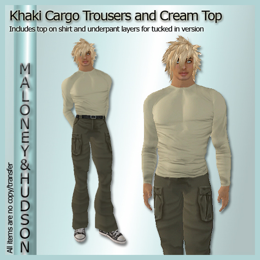 Mens Khaki Cargo Trousers and Top