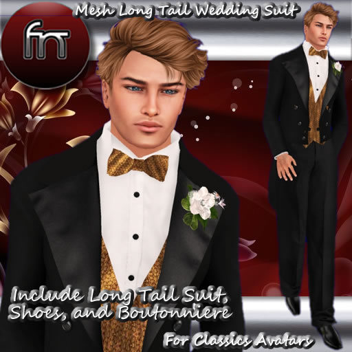 [FN] Classic Av Long Tail Wedding Suit  Silk Bronze - Suit Bag