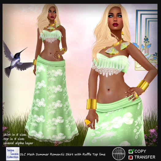 SLC Mesh Summer Romantic Skirt with Ruffle Top lime 
