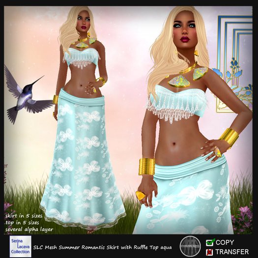 SLC Mesh Summer Romantic Skirt with Ruffle Top aqua