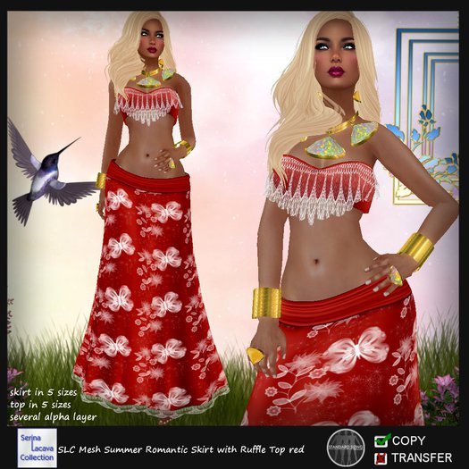 SLC Mesh Summer Romantic Skirt with Ruffle Top red