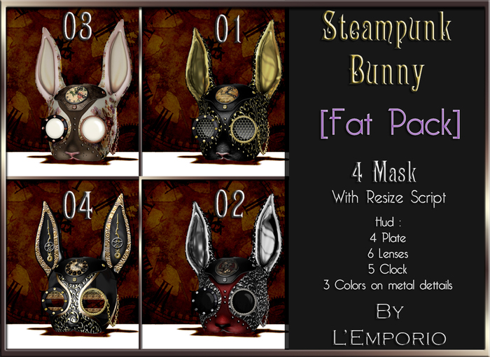 Second Life Marketplace - L'Emporio ::*Steampunk Bunny*:: Mask -FAT PACK