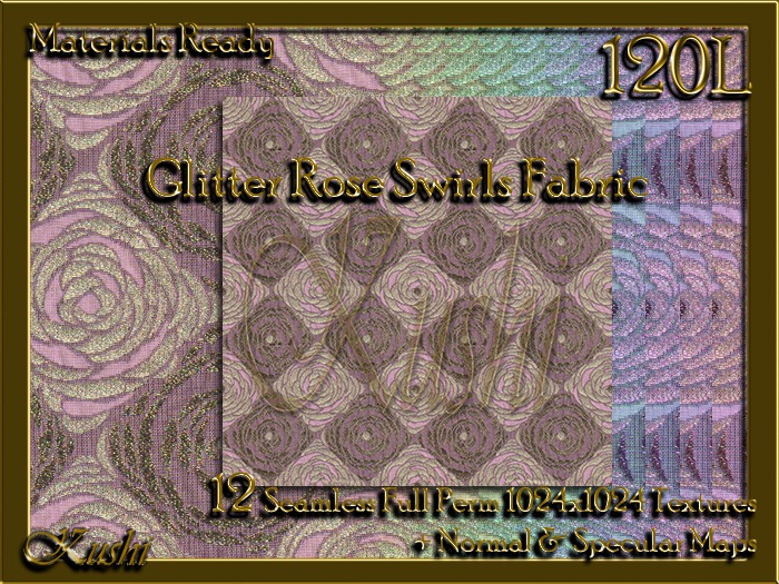 Glitter Rose Swirls Fabric Seamless Textures Materials Ready Full Perms 1024x1024