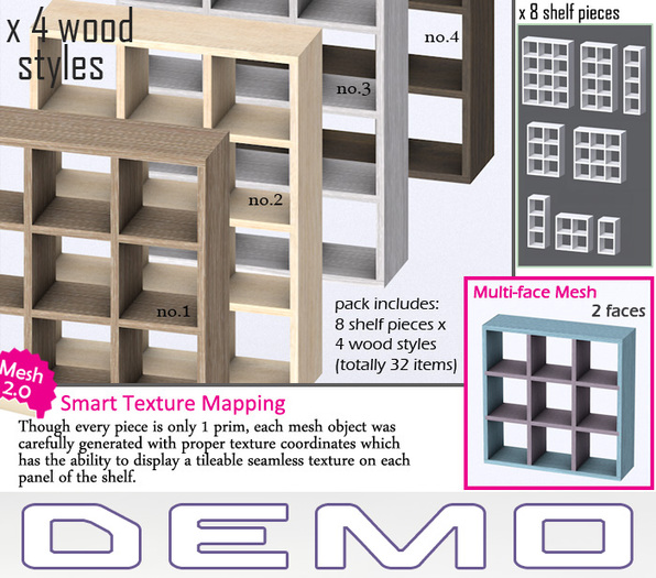 Second Life Marketplace - [DEMO] Mesh Wood Cube Shelf Set - Full Perm ...