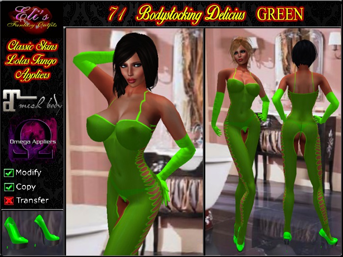 71 Bodystocking Delicius Green For Lolas Tango Eli's