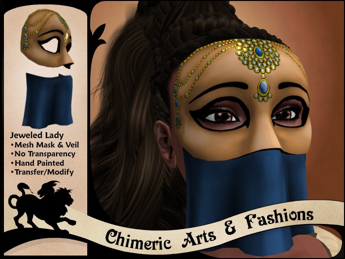 ~Chimeric Fashions~ Jeweled Lady Mask & Veil (Blue)