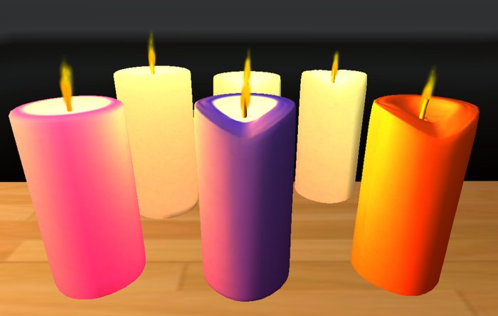 WIDE SCULPTY CANDLES (with colour change menu) (copy/mod/no tran) (COPIABLE)