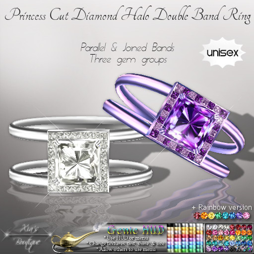 Princess Cut Diamond Halo Double Band Ring