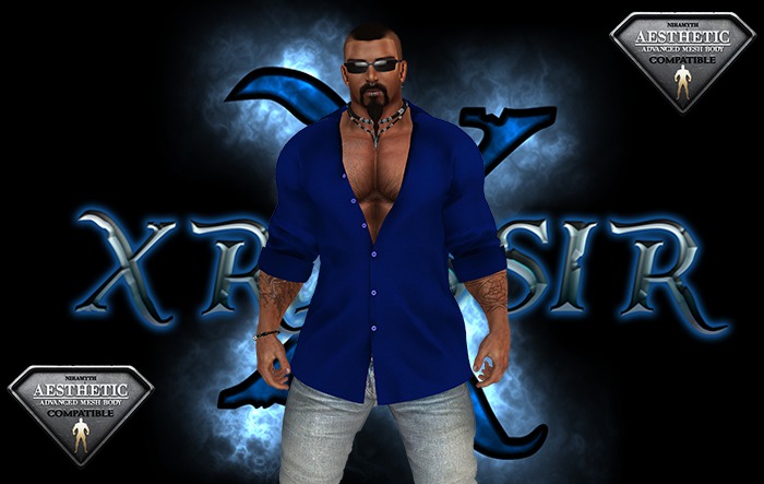 Royal Blue Half-Unbuttoned Shirt